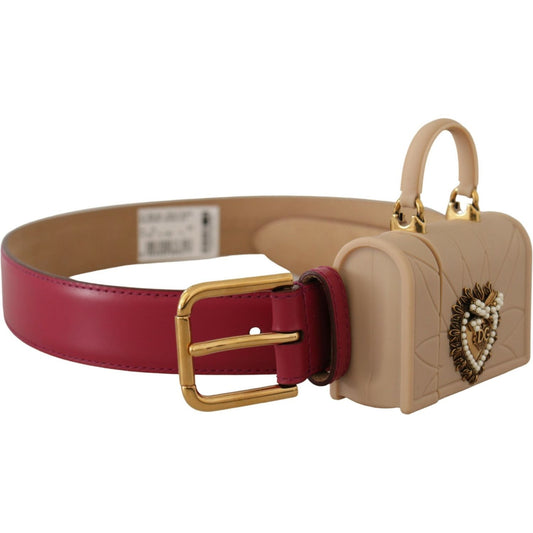 Elegant Pink Leather Belt with Headphone Case