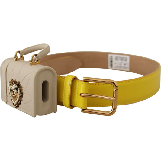 Chic Yellow Leather Belt with Headphone Case