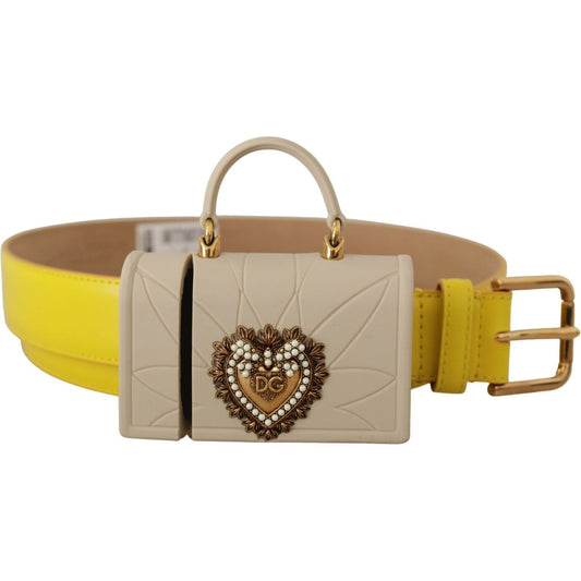 Chic Yellow Leather Belt with Headphone Case