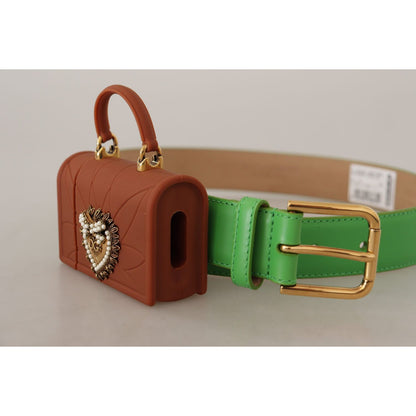 Dolce & Gabbana Green Leather Devotion Heart Micro Bag Headphones Belt