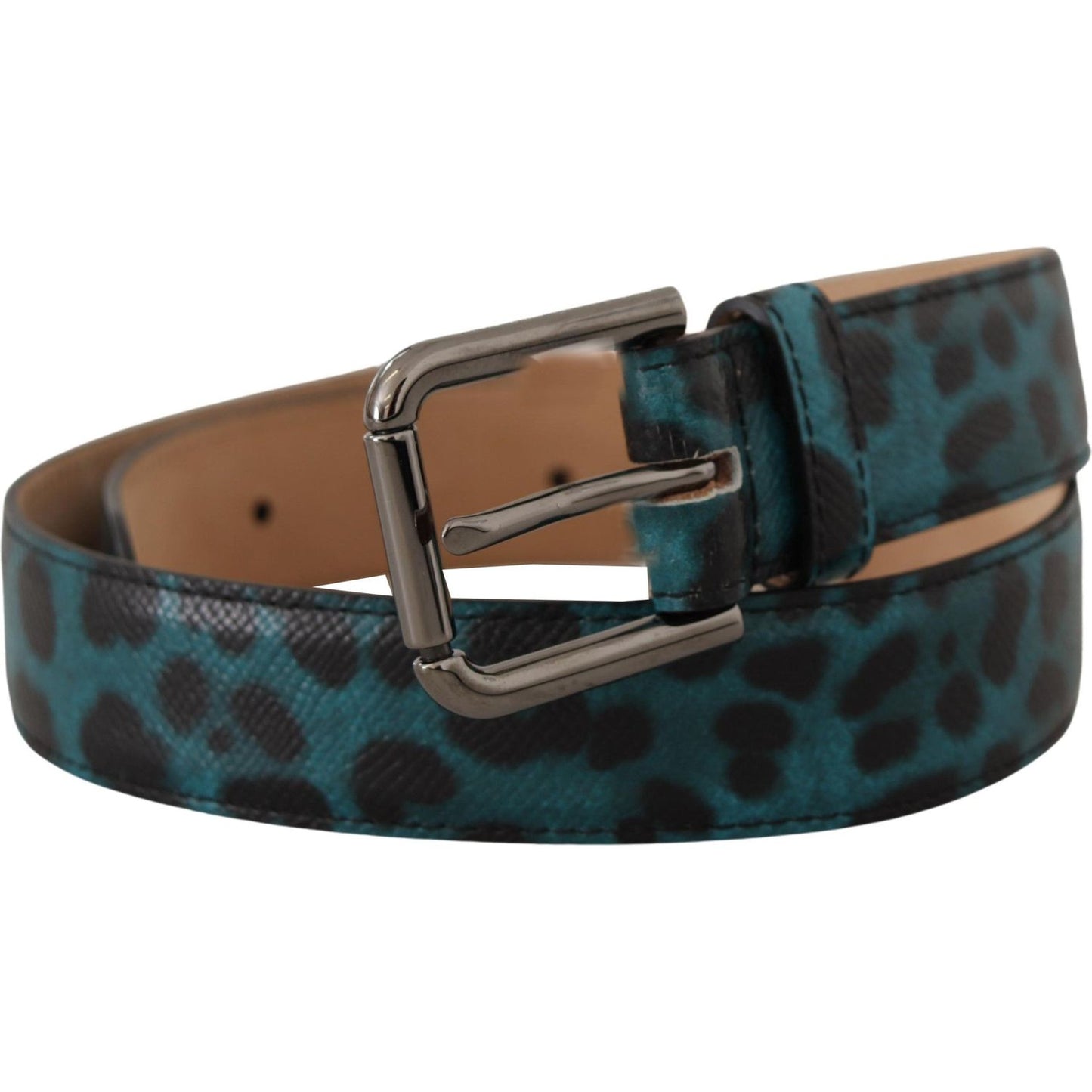 Dolce & Gabbana Engraved Logo Leather Belt in Blue Green Dolce & Gabbana