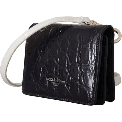 Dolce & Gabbana Blue White Caiman Leather Strap Card Holder Wallet