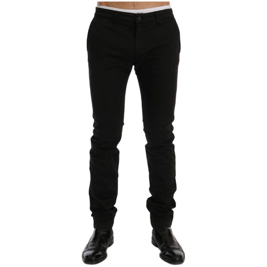 GF Ferre Black Cotton Stretch Chinos Pants