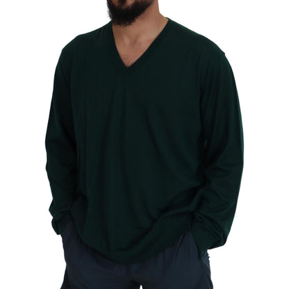 Dolce & Gabbana Green Cashmere V-neck Pullover Sweater
