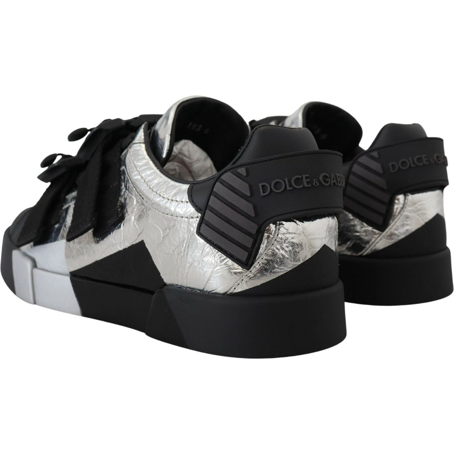 Dolce & Gabbana Exclusive Silver and Black Low Top Leather Sneakers Dolce & Gabbana