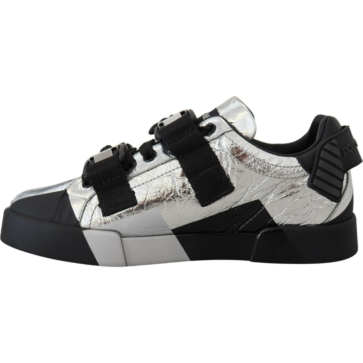 Dolce & Gabbana Exclusive Silver and Black Low Top Leather Sneakers Dolce & Gabbana