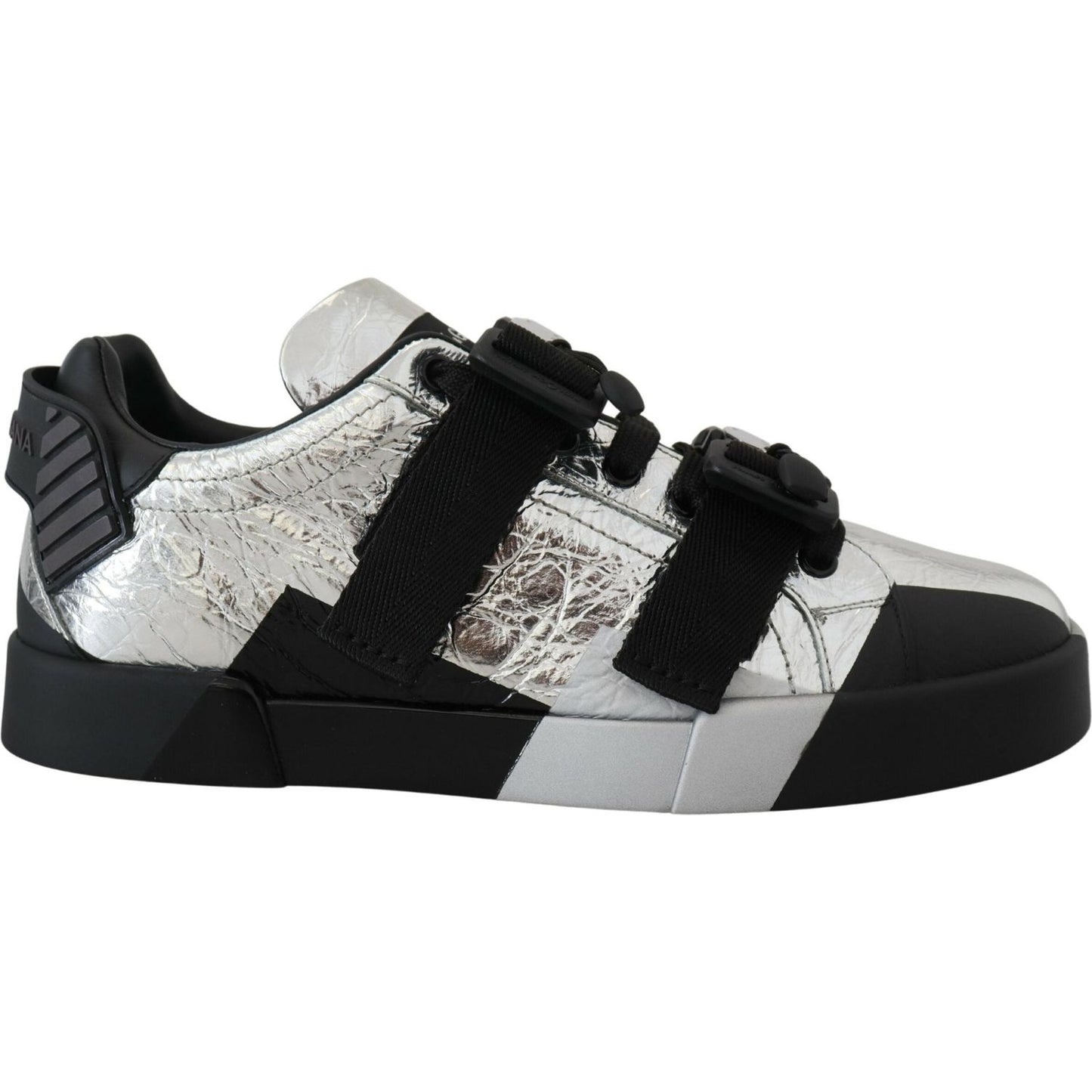 Dolce & Gabbana Exclusive Silver and Black Low Top Leather Sneakers Dolce & Gabbana