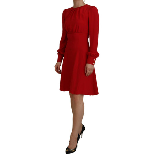 Elegant Red Silk A-Line Knee Length Dress