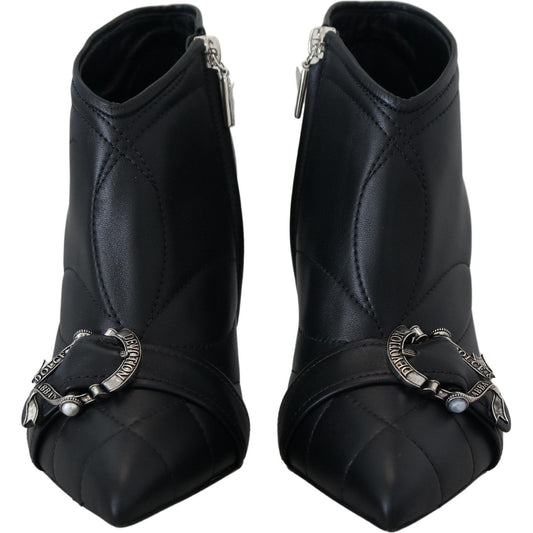 Dolce & Gabbana Elegant Black Quilted Leather Booties Dolce & Gabbana