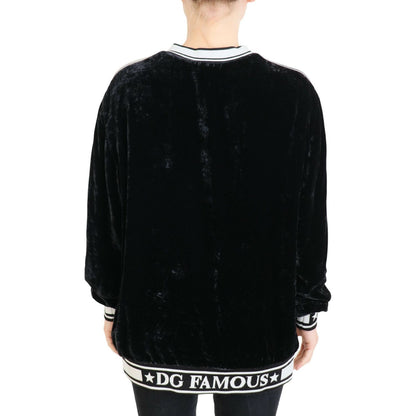 Dolce & Gabbana Black Velvet Crewneck Pullover Sweater