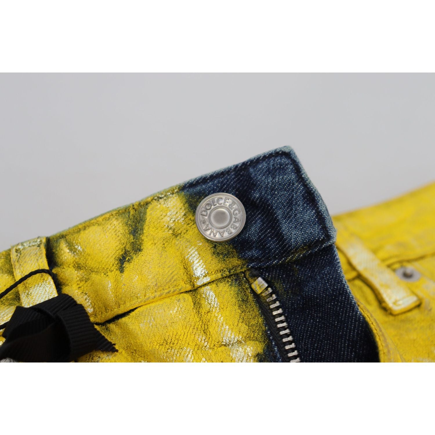 Dolce & Gabbana Yellow Leopard Cotton Straight Denim Jeans