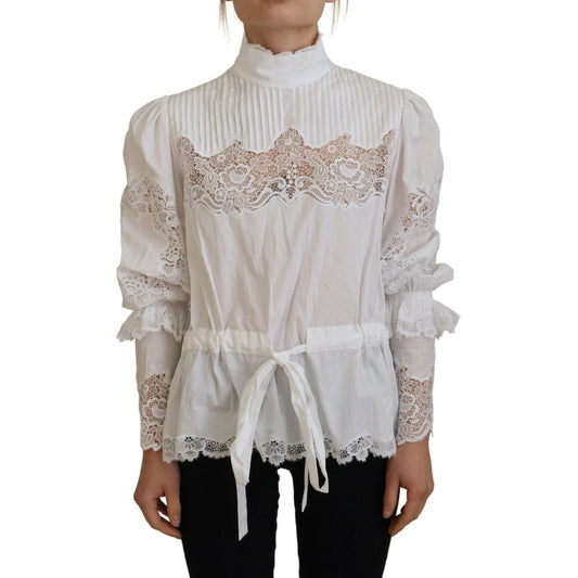 Dolce & Gabbana Elegant White Lace Trim Cotton Blouse Dolce & Gabbana