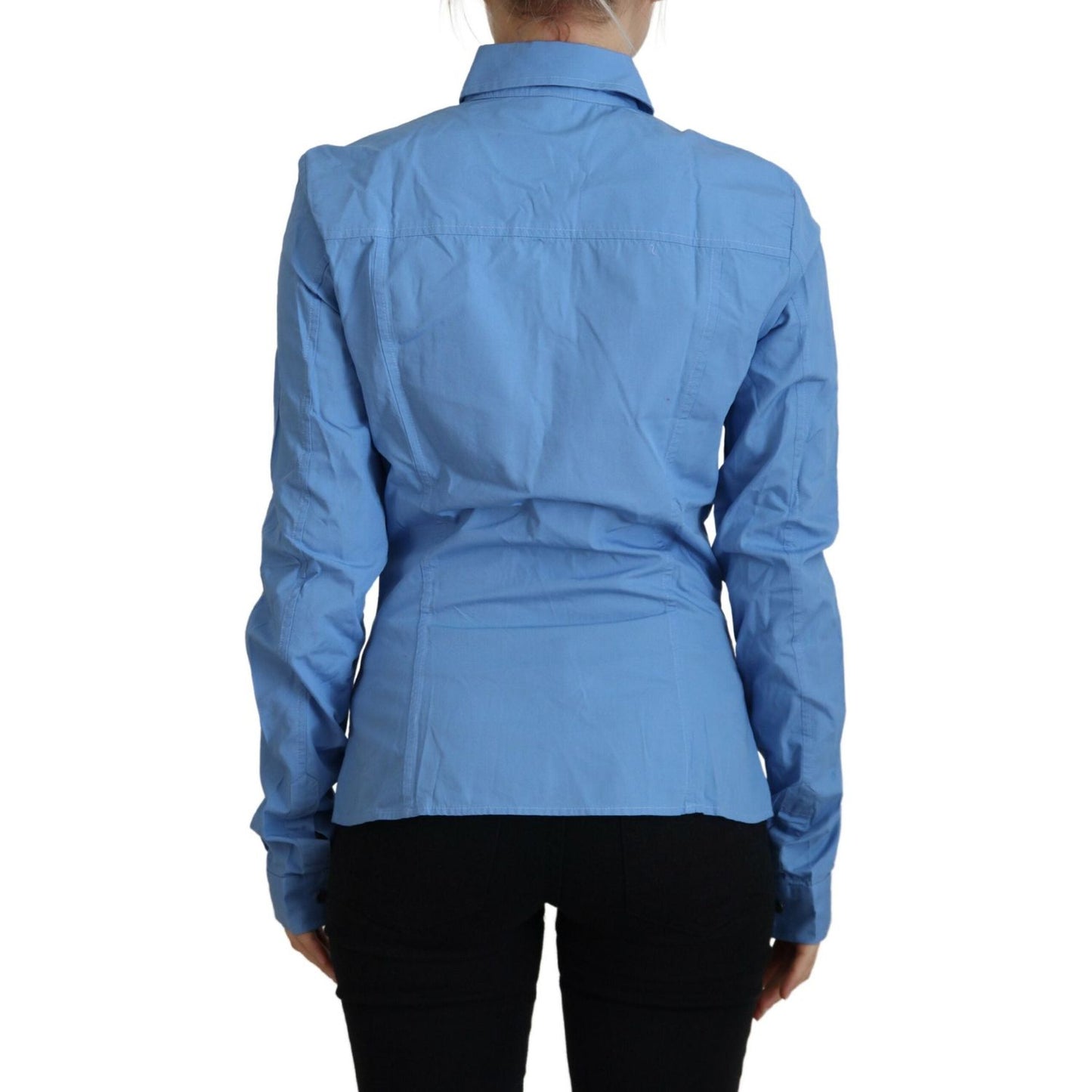 Ferre Blue Cotton Long Sleeves Collared Button Down Top 1728,67345645728,Blouses - Shirts - Clothing,Blue,Clothing,Ferre,IT38|XS,Material: 100% Cotton,New with tags,Shirts - Clothing,Tops & T-Shirts - Women - Clothing,Women,Women - Clothing