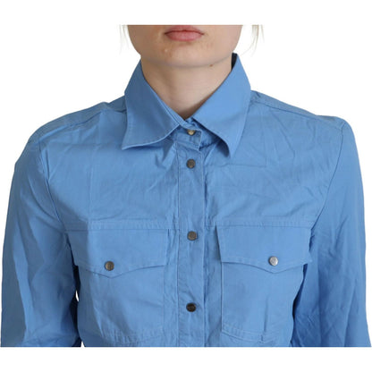 Ferre Blue Cotton Long Sleeves Collared Button Down Top 1728,67345645728,Blouses - Shirts - Clothing,Blue,Clothing,Ferre,IT38|XS,Material: 100% Cotton,New with tags,Shirts - Clothing,Tops & T-Shirts - Women - Clothing,Women,Women - Clothing