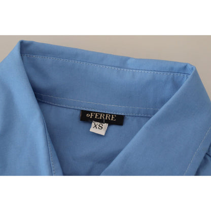 Ferre Blue Cotton Long Sleeves Collared Button Down Top 1728,67345645728,Blouses - Shirts - Clothing,Blue,Clothing,Ferre,IT38|XS,Material: 100% Cotton,New with tags,Shirts - Clothing,Tops & T-Shirts - Women - Clothing,Women,Women - Clothing