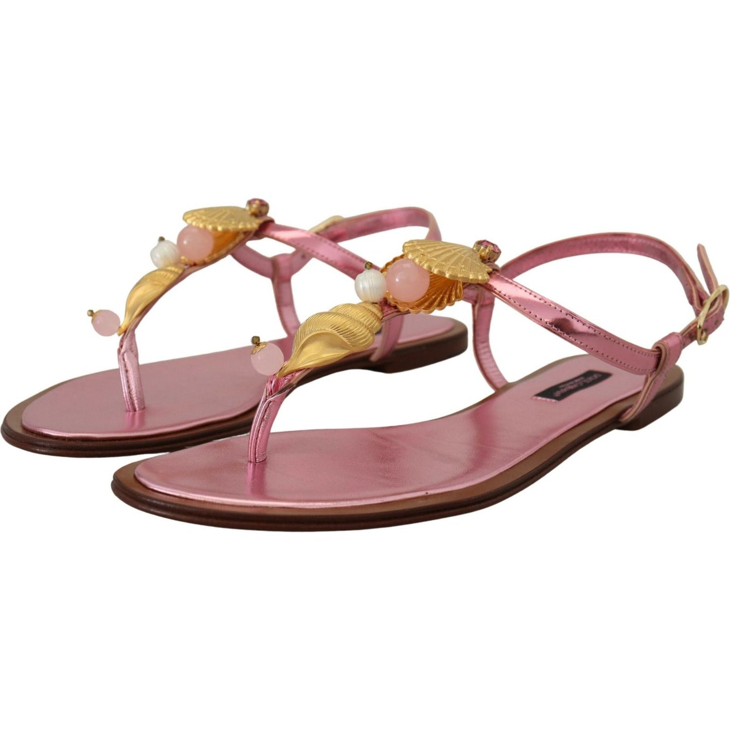 Dolce & Gabbana Chic Pink Leather Sandals with Exquisite Embellishment Dolce & Gabbana