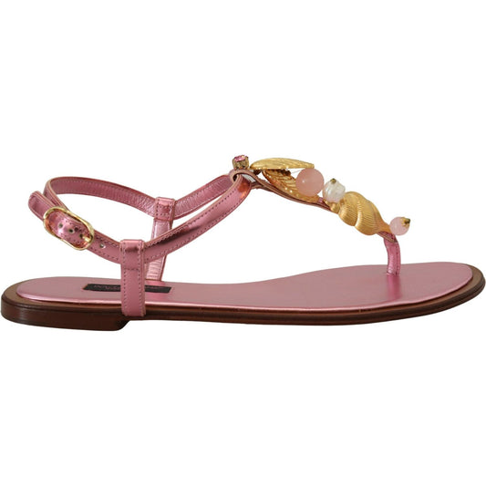 Dolce & Gabbana Chic Pink Leather Sandals with Exquisite Embellishment Dolce & Gabbana