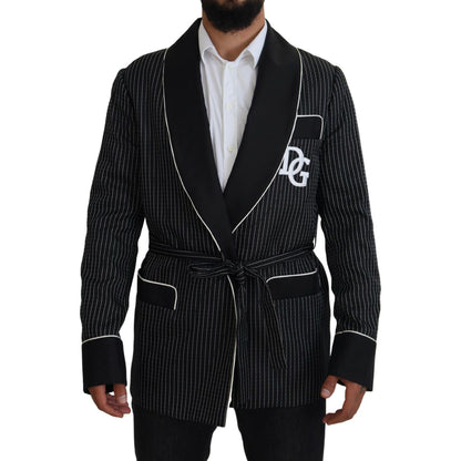 Dolce & Gabbana Black Robe Striped DG Patch Jacket Men Blazer