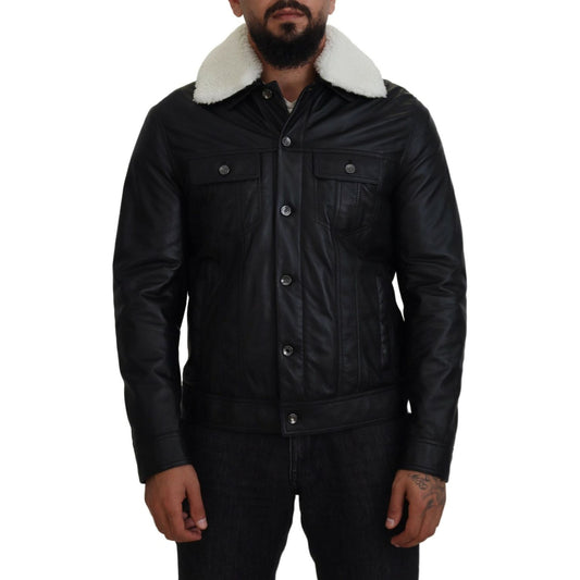 Dolce & Gabbana Elegant Black Leather Bomber Jacket Dolce & Gabbana