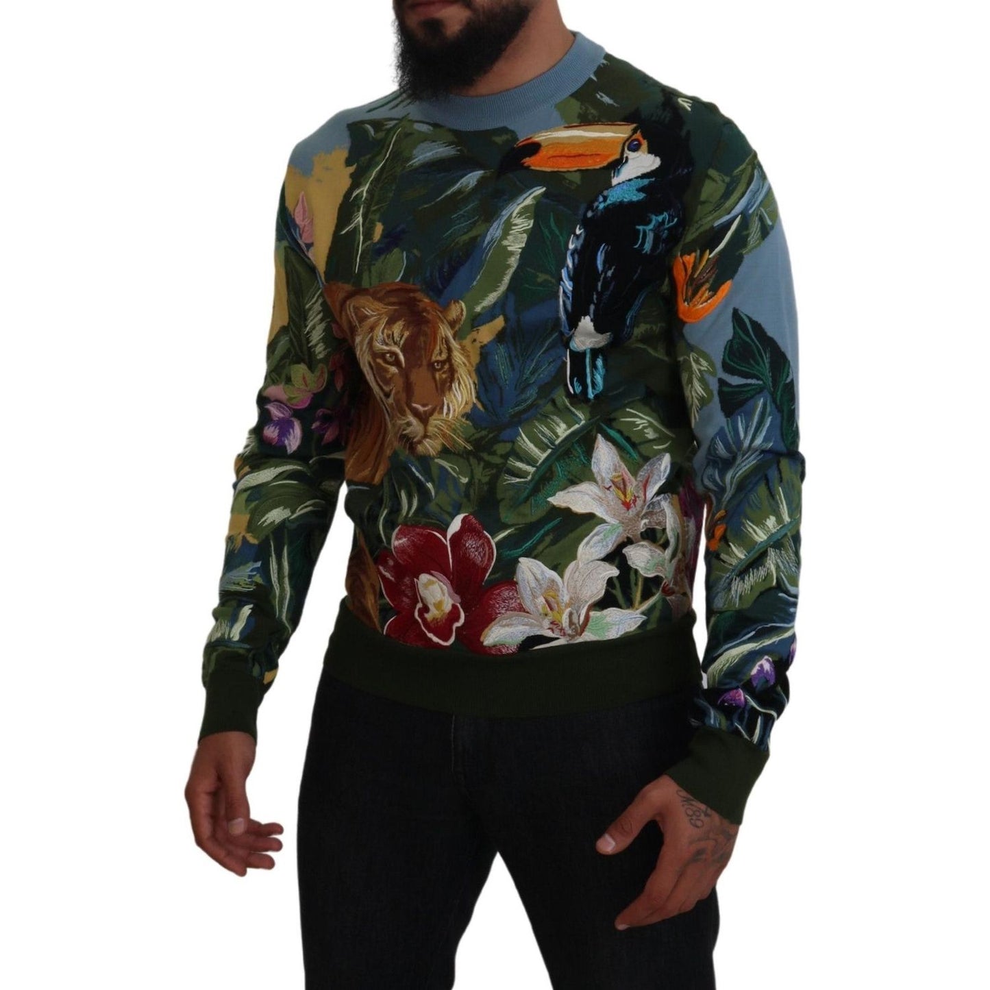 Dolce & Gabbana Jungle Embroidered Wool Silk Sweater Dolce & Gabbana