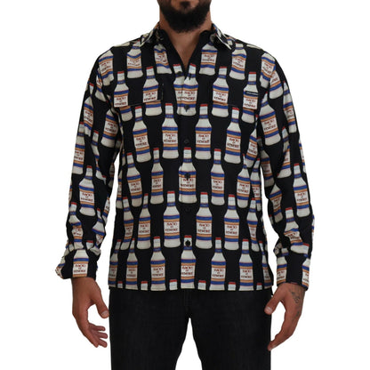 Dolce & Gabbana Black Silk Printed Collared Men Casual Shirt