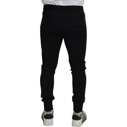 Dolce & Gabbana Black Wool Horseshoe Jogger Pants