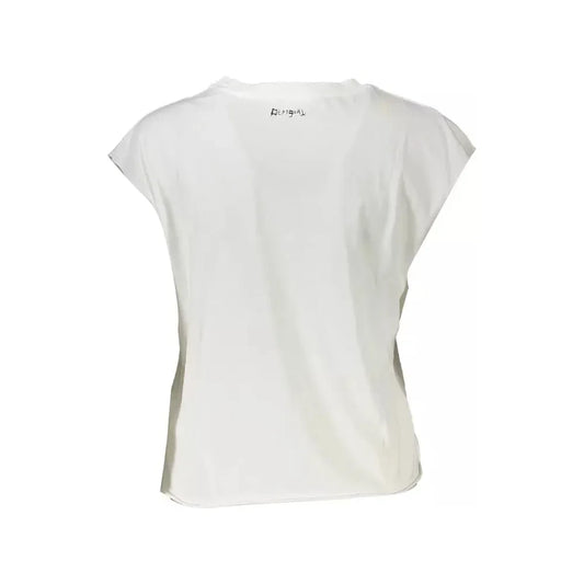 Desigual Chic Sleeveless White Tee with Print & Contrast Details Desigual