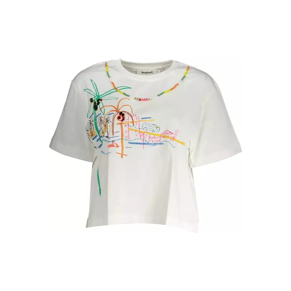 Desigual Chic Contrasting Print White Tee Desigual