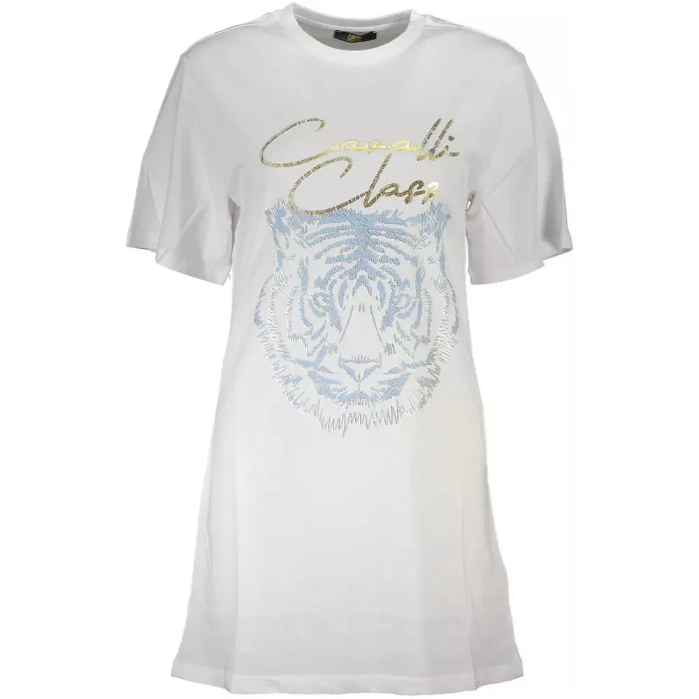 Cavalli Class Elegant White Cotton Tee with Iconic Print Cavalli Class