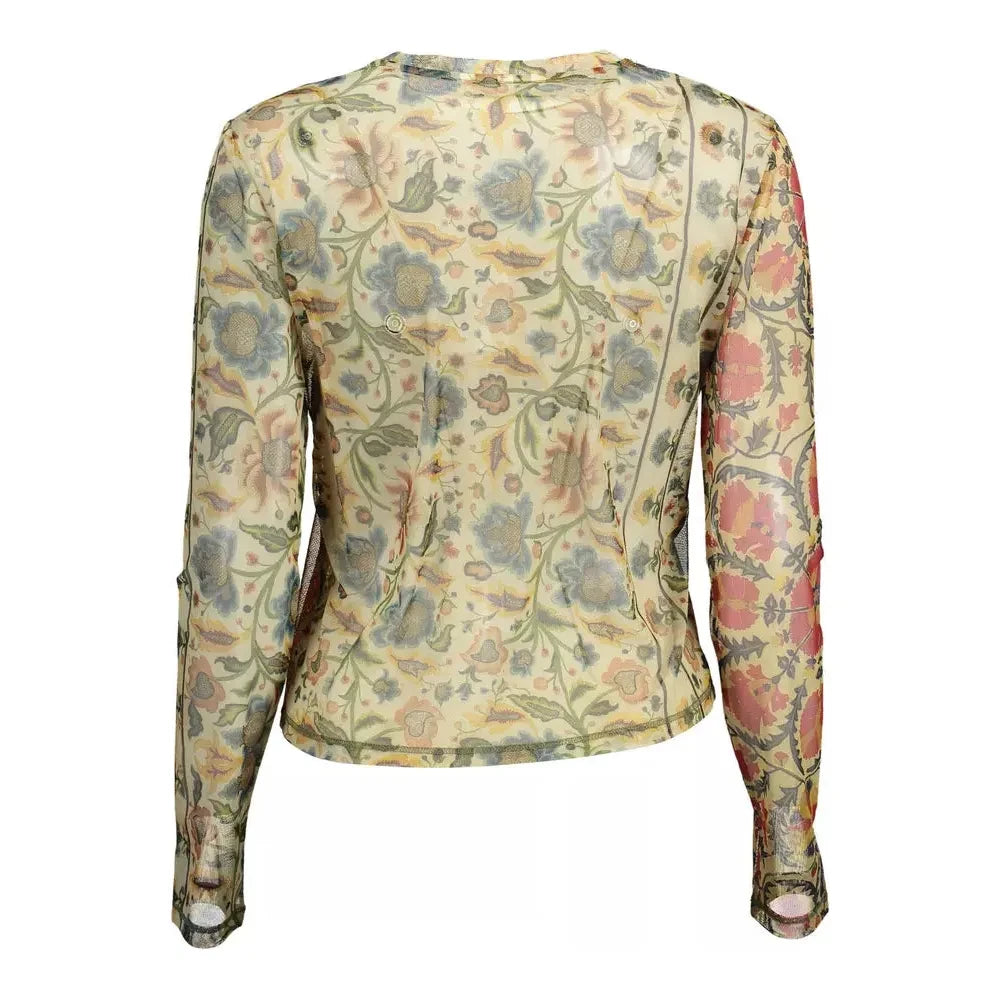 Desigual Elegant Beige Long Sleeve Printed T-Shirt Desigual