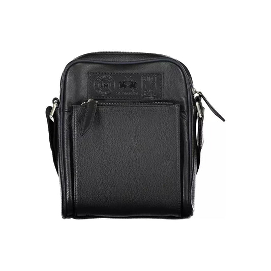 La Martina Black Leather Men Shoulder Bag La Martina