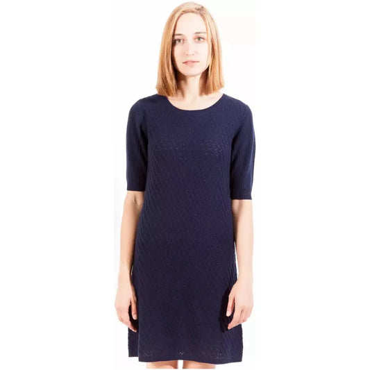 Chic Blue Wool-Cashmere Short Dress with Logo