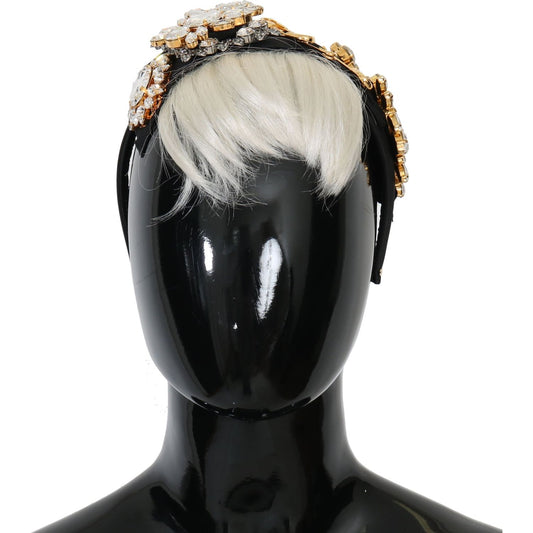 Dolce & Gabbana Black Crystal White Hair Parrucchiera Headband Diadem