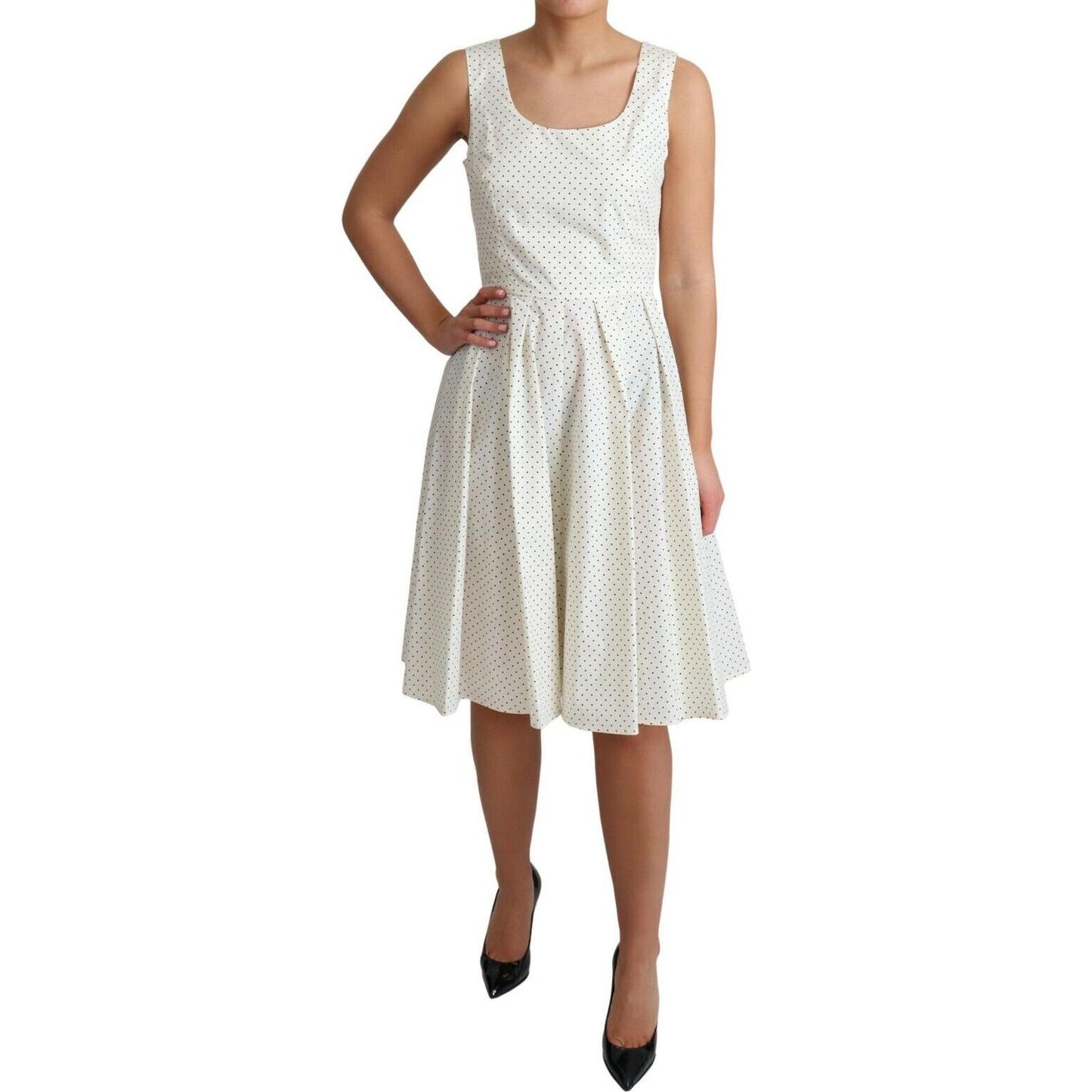 Dolce & Gabbana White Polka Dotted Cotton A-Line Dress
