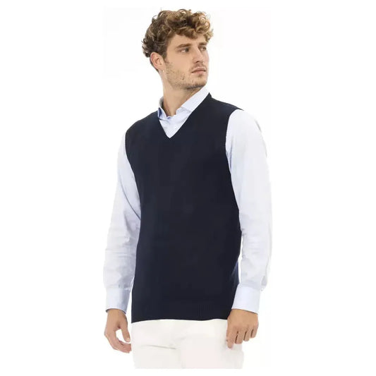 Alpha Studio Blue Viscose Men Vest Alpha Studio