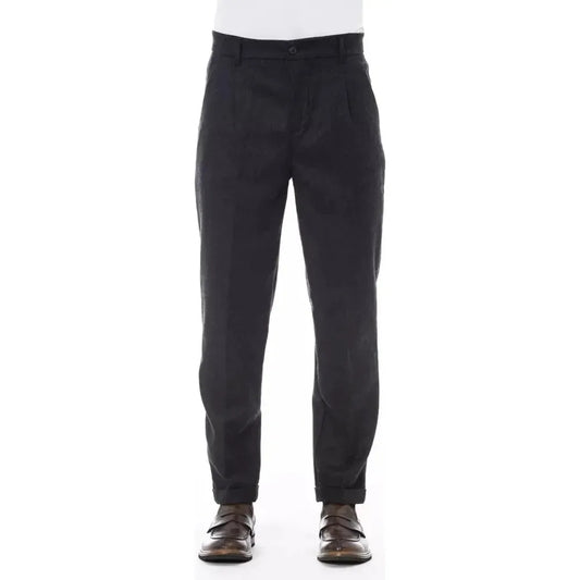 Alpha Studio Gray Wool Men Pant Alpha Studio