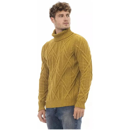 Alpha Studio Yellow Merino Wool Men Sweater Alpha Studio