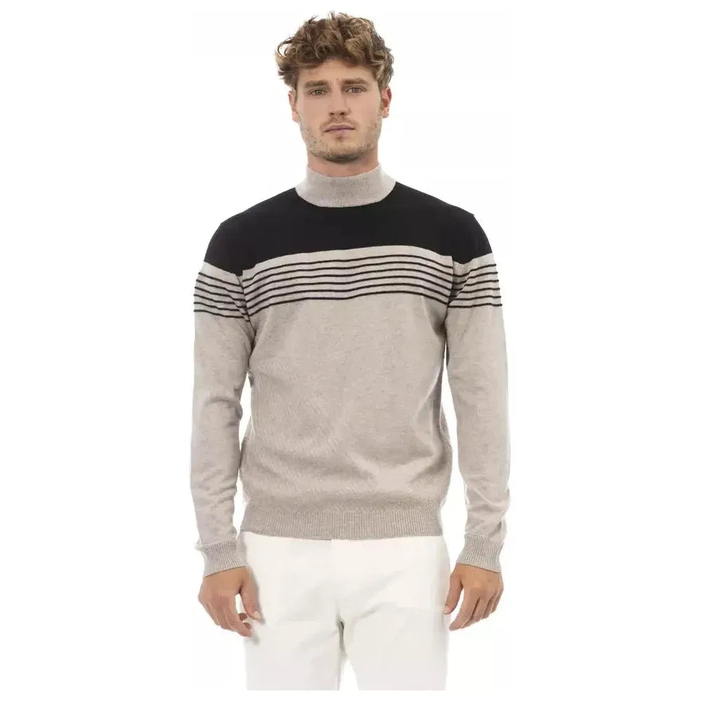 Alpha Studio Beige Wool Men Sweater Alpha Studio