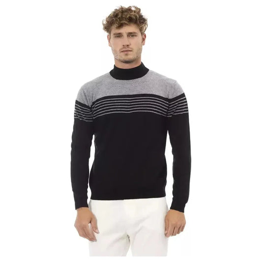 Alpha Studio Black Viscose Men Sweater Alpha Studio