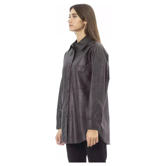 Alpha Studio Chic Brown Leatherette Shirt with Pocket Detail Alpha Studio