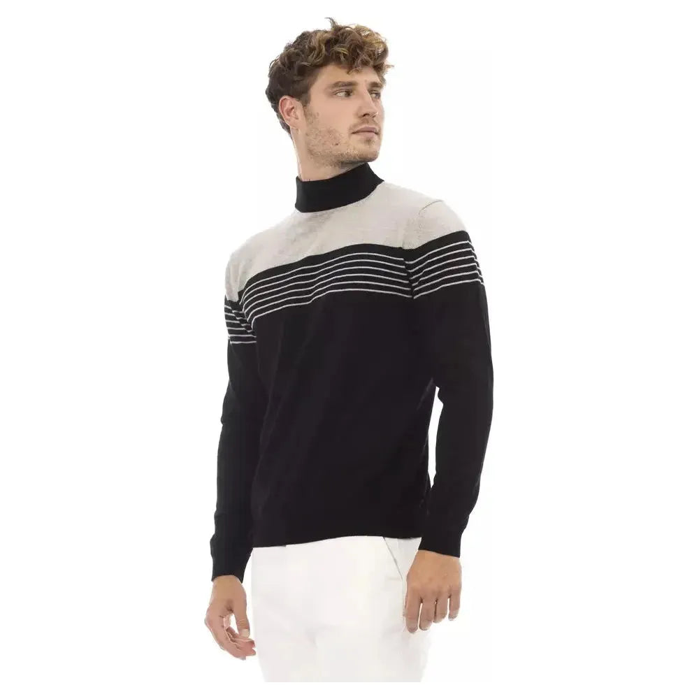 Alpha Studio Black Viscose Men Sweater Alpha Studio