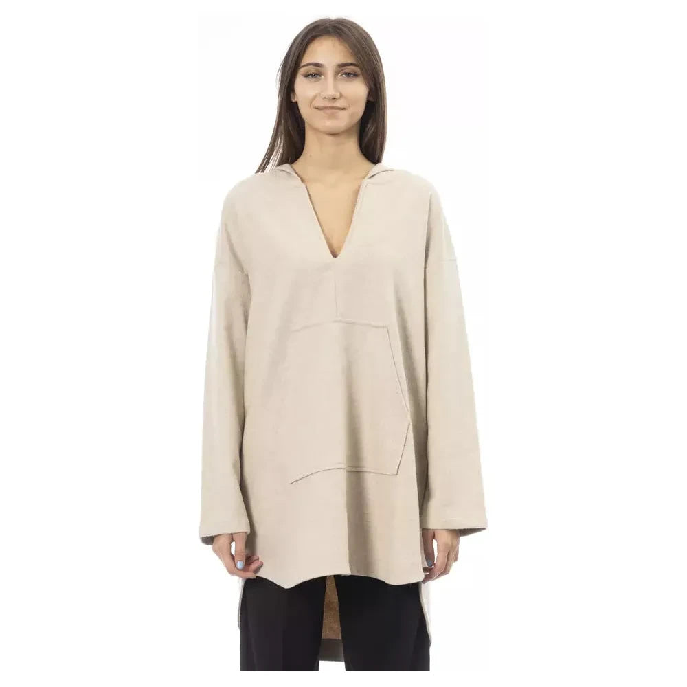 Alpha Studio Beige Wool Women Sweater with Hood Alpha Studio