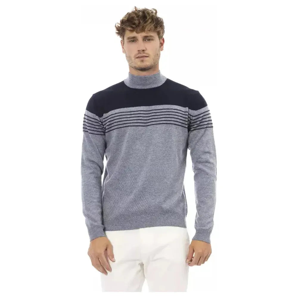 Alpha Studio Light Blue Wool Men Sweater Alpha Studio