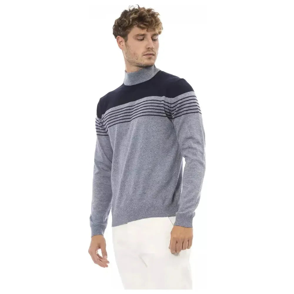 Alpha Studio Light Blue Wool Men Sweater Alpha Studio