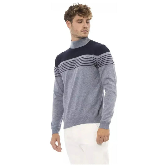 Alpha Studio Light Blue Wool Men Sweater Alpha Studio