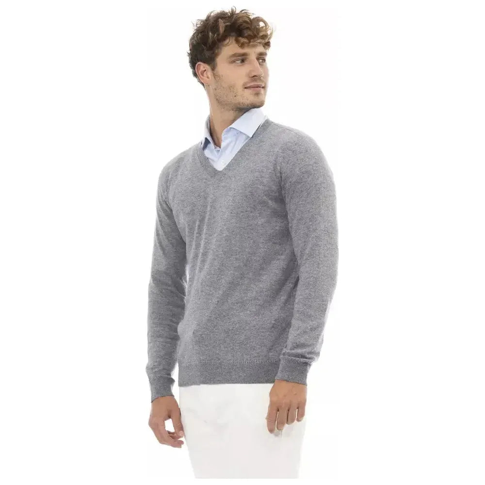 Alpha Studio Gray Viscose Men Sweater Alpha Studio