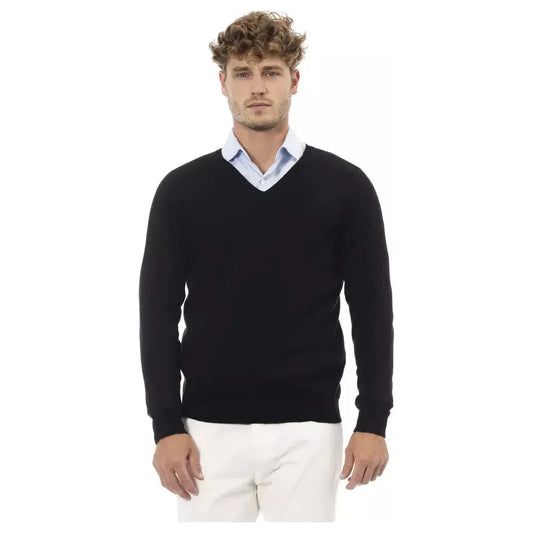 Alpha Studio Black Wool Men Sweater Alpha Studio