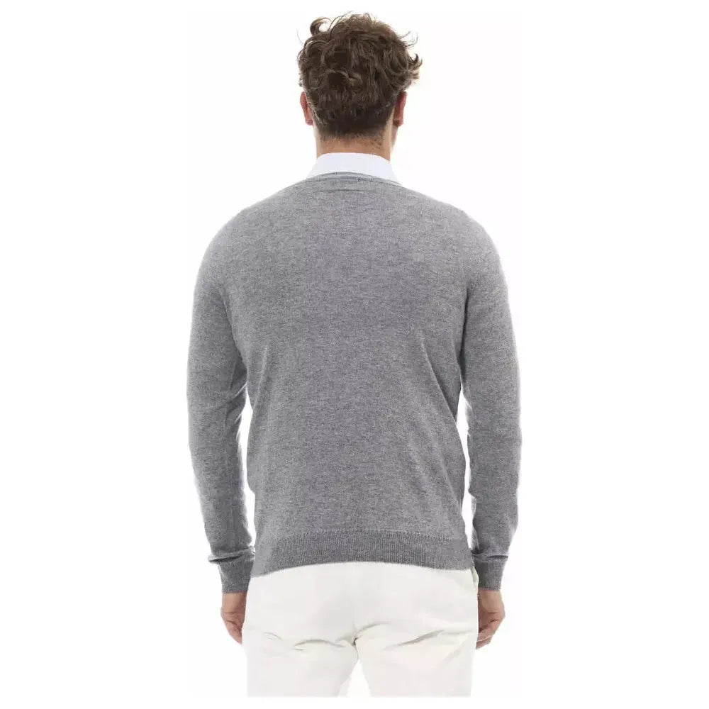 Alpha Studio Gray Viscose Men Sweater Alpha Studio