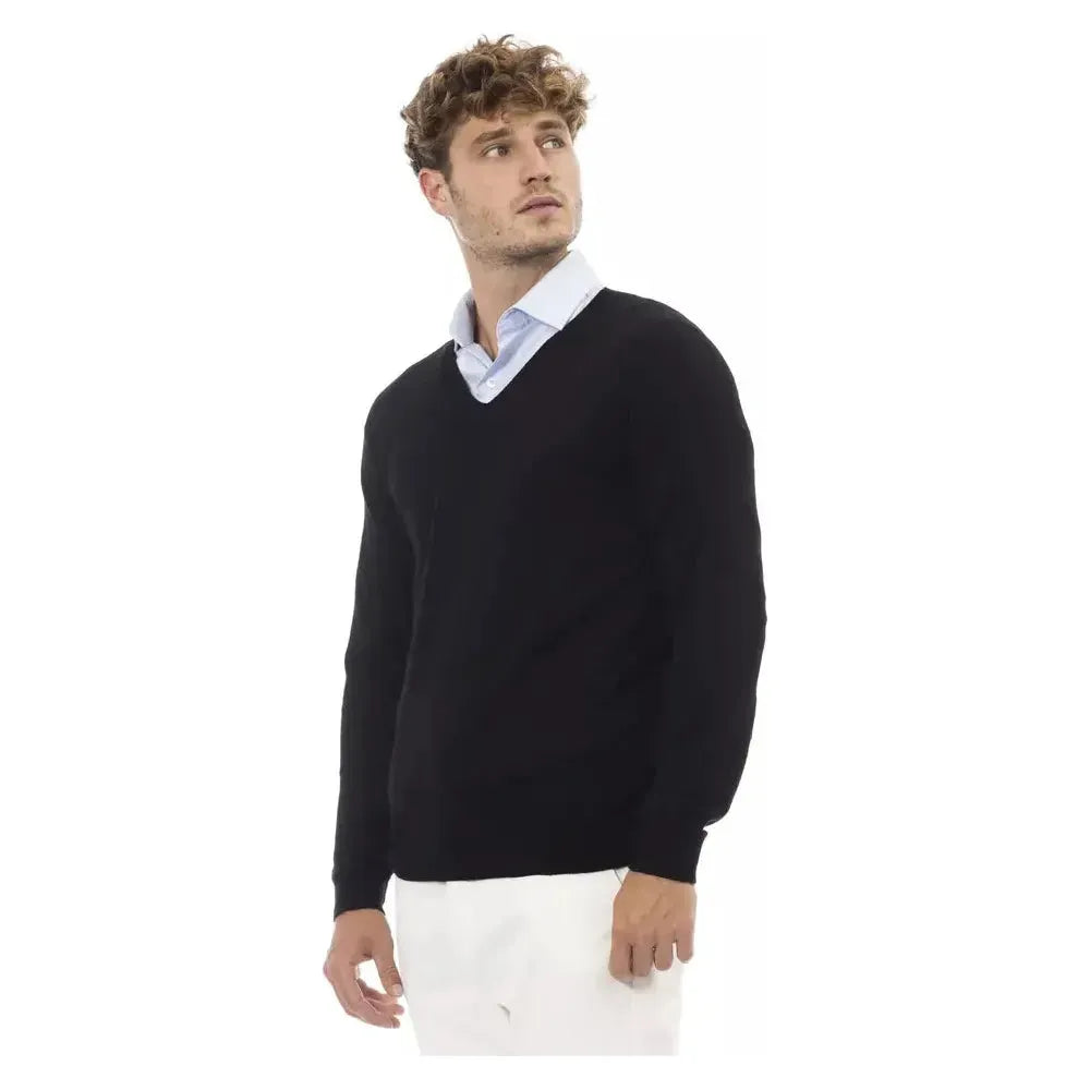 Alpha Studio Black Wool Men Sweater Alpha Studio