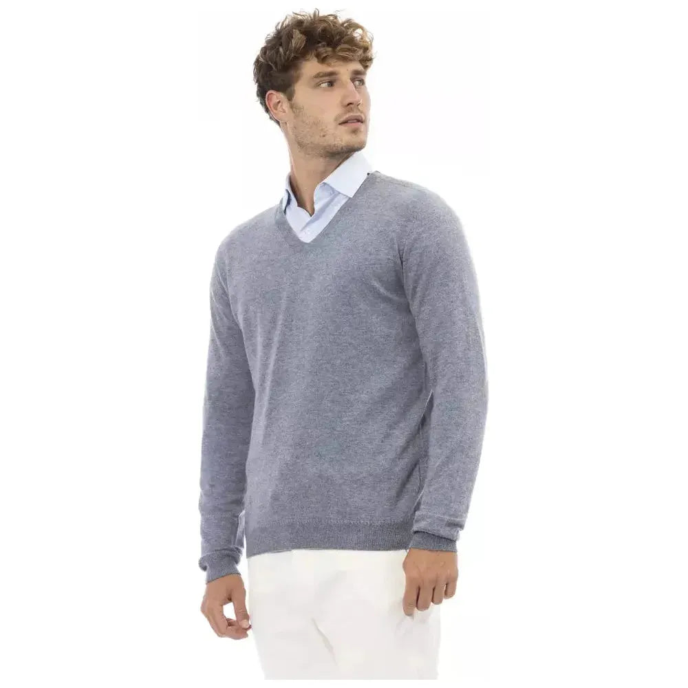 Alpha Studio Light Blue Viscose Men Sweater Alpha Studio